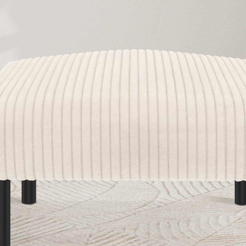 Upholstered Corduroy Ottoman With Metal Legs,Square Footstool For Living Room, Beige