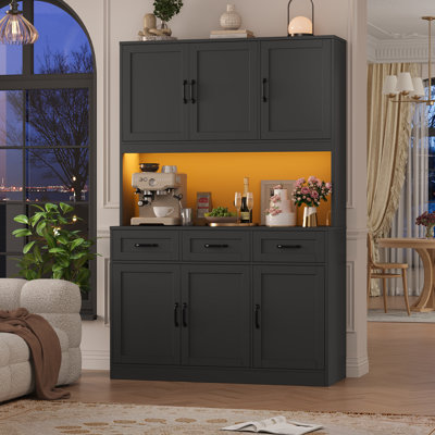 71.6"H Kitchen Pantry With LED Lights, Large Kitchen Hutch Storage With Microwave Shelf & Charge Station by Ebern Designs