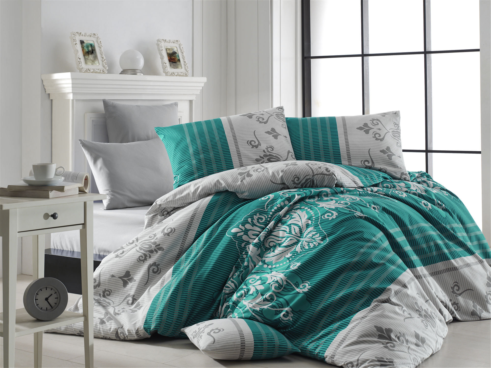 Asir Group INC Springtown White/Green/Gray 100 Cotton 2 Piece Duvet