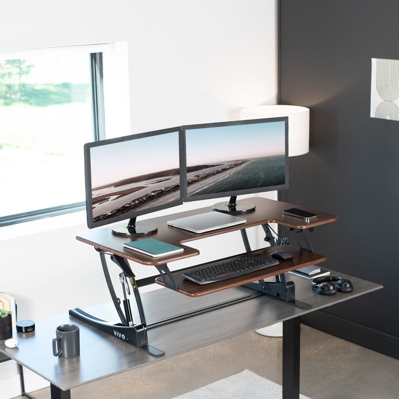 Convertisseur de bureau debout 42 "DESK-V000VL Series, Noyer foncé/noir