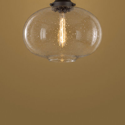 1-Light 14.5-Inch Olde Bronze Globe Flush Mount Light with Clear Seeded Glass Shade
