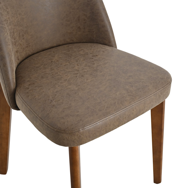 Ensemble de 2 chaises de cuisine modernes en similicuir l 20,3 po avec pieds en bois massif faciles à nettoyer, Marron foncé