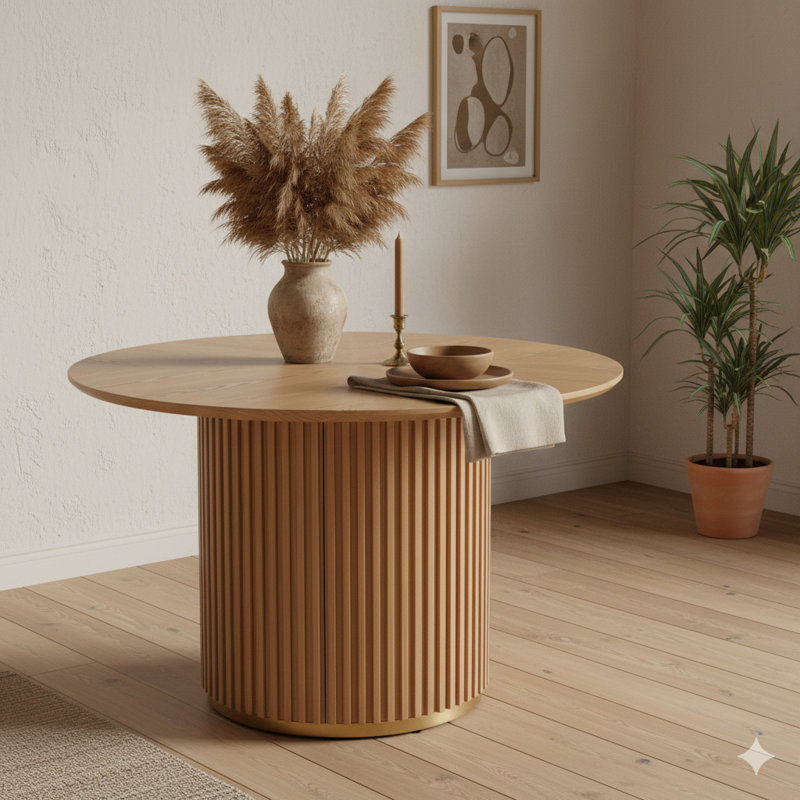 Table de salle à manger à piédestal circulaire 47,25 pouces (finition naturelle)