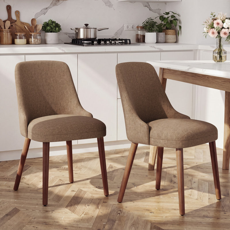 Chaise de salle à manger à haut dossier avec dossier ergonomique courbé, siège rembourré et pieds en bois massif, Chameau