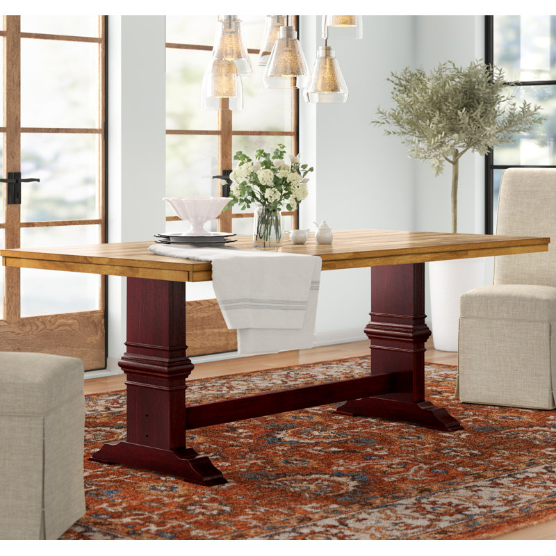 Marcotte Solid Wood Dining Table, Antique Berry