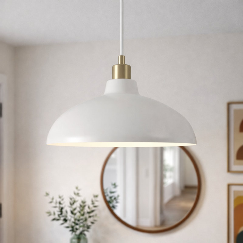 Luminaire suspendu moderne en dôme blanc avec auvent en laiton doré, plafonnier suspendu en métal à une lumière pour îlot de cuisine