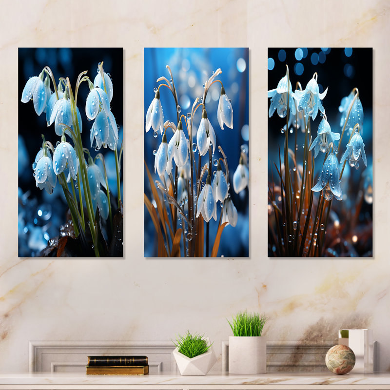 «Winter Snowdrop Flower», ensemble de 3 impressions murales sur toile, H 28 po x l 36 po, Toile tendue
