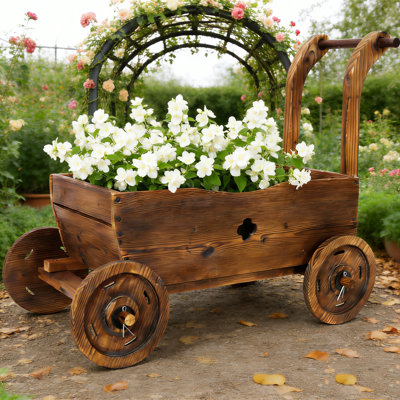 Boîte à fleurs en bois en bois de sapin brun avec trous de drainage pour patio, balcon