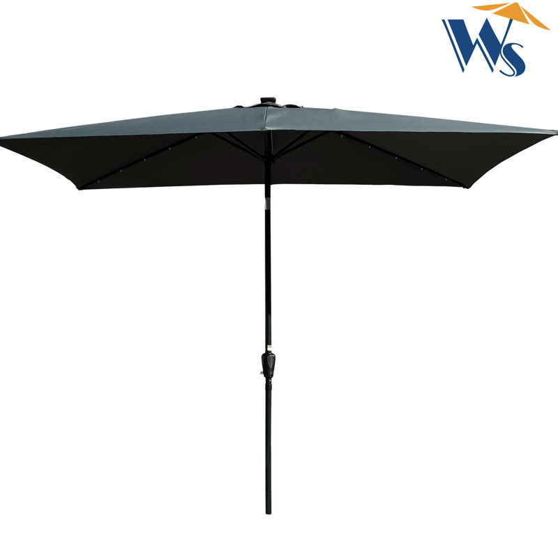 Parasol rectangulaire à lumière solaire 10X6.5Ft. Auvent Colorfast, manivelle pratique et fonction d'inclinaison pour le patio, le jardin, la piscine. Poteau noir