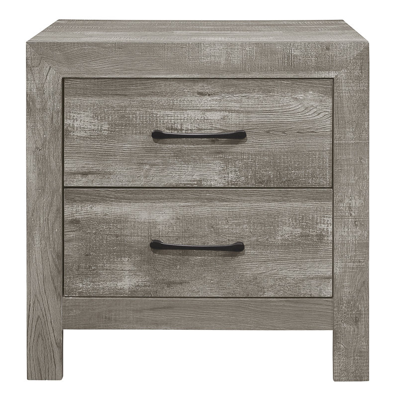 Table de chevet Alistair rustique gris pour chambre à coucher, 2 tiroirs avec finition en faux bois, Gris