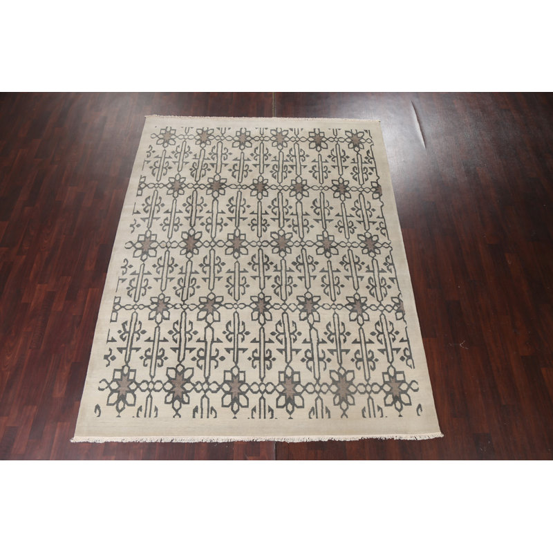 Tapis oriental géométrique en laine noué à la main 8 x 10