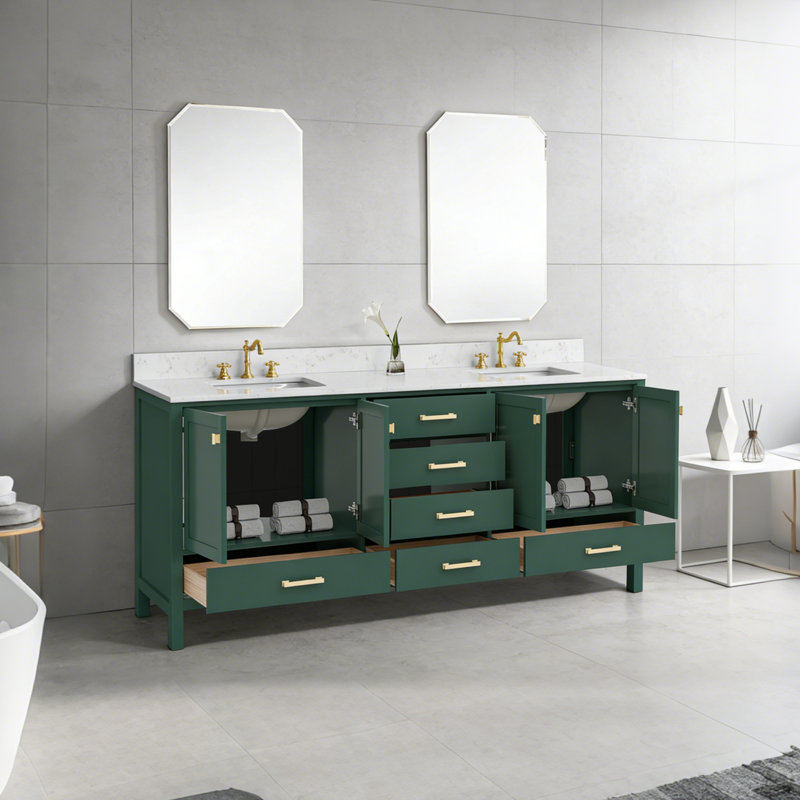 84'' Free-Standing Double Bathroom Vanity With Engineered Stone Top