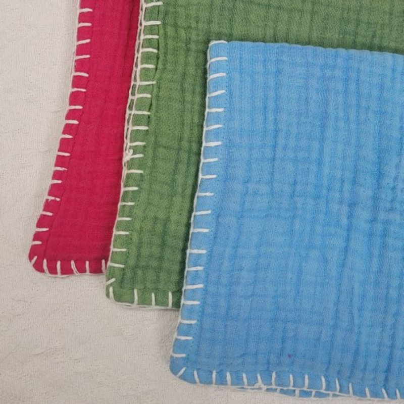 Oreiller en mousseline ls Denim Wash 14X20 avec surpiqûre - Viva Magenta, Bleu