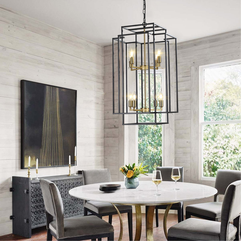 Lustre suspendu géométrique moderne en or noir 18 lumières 18 po, Doré