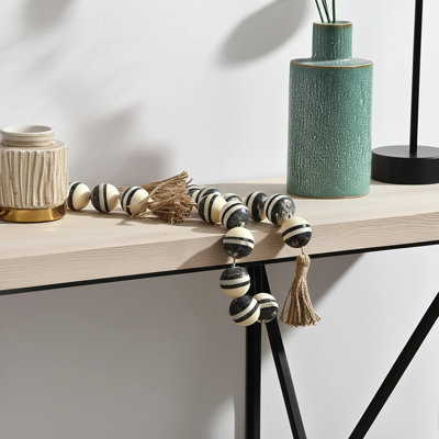Decorative Swirled Beads with Tassels for Home Decor - Coastal Garland for Office, Desks, and Living Room Decoration - Ivory
