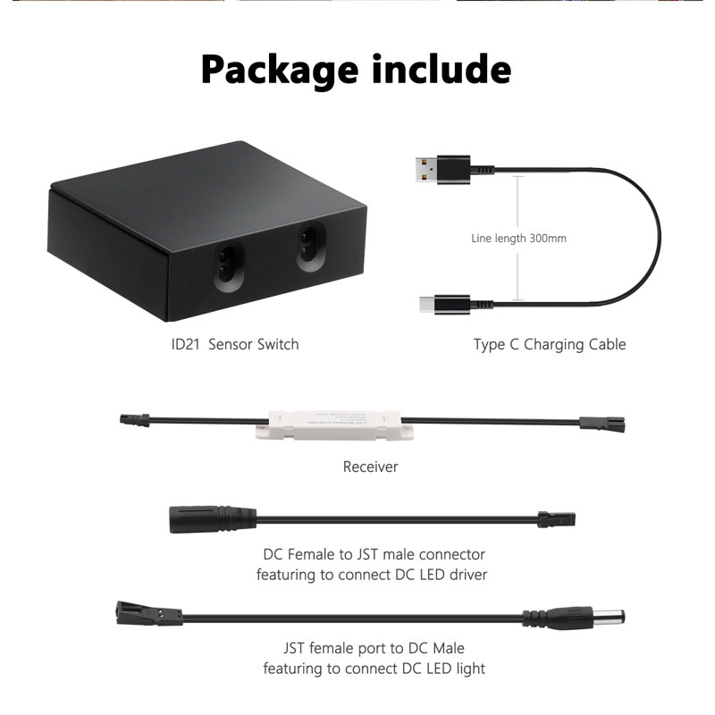 Interrupteur sans fil à détecteur de mouvement Ir - 12V 3A, activé par la porte avec connecteur Jst pour garde-robe / bande à DEL / sous l'armoire