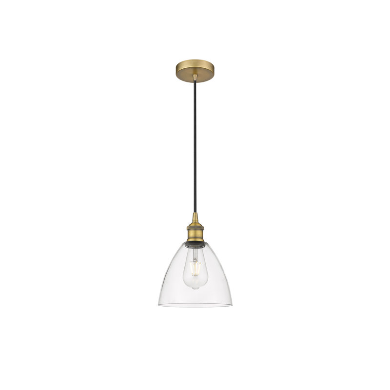 Luminaire suspendu conique à 1 lumière Bluford, H 10,25 po x l 7,5 po x P 7,5 po, Transparent, Laiton brossé