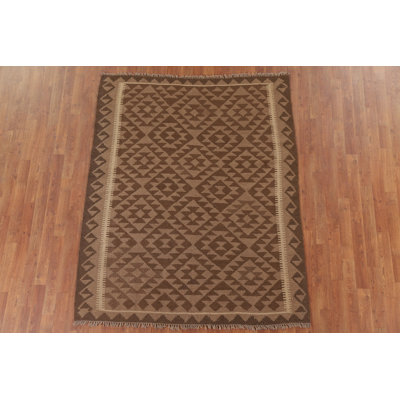 Brown Kilim Reversible Wool Area Rug 5x6