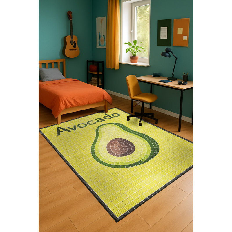 Tapis jaune tissé à envers lavable Mosso, 4'11" x 9'10"