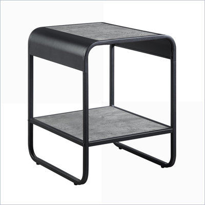 Table basse moderne en béton gris et noir avec compartiment de rangement, facile à assembler pour le salon
