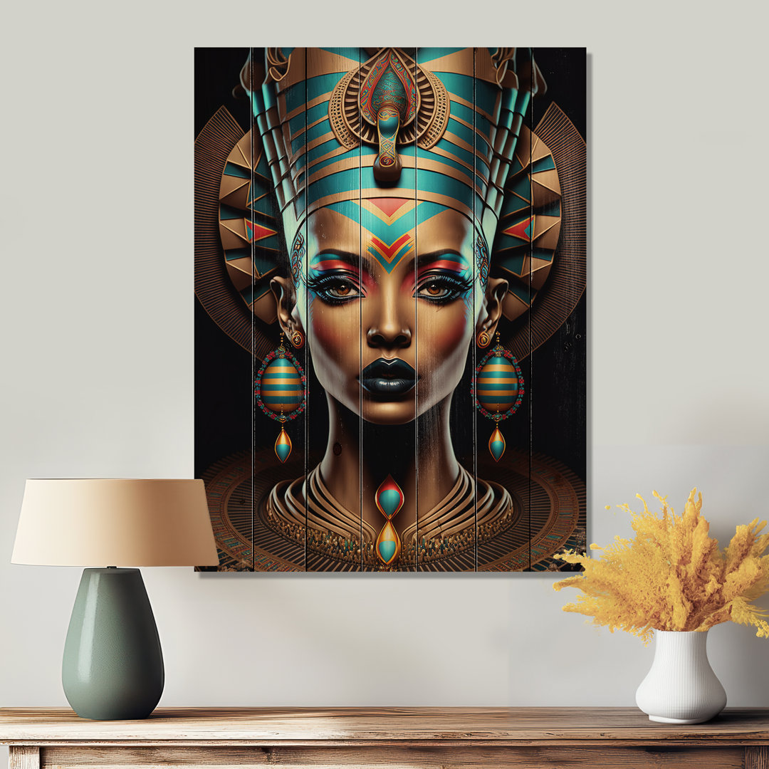 Nefertiti Beautiful Egyptian Goddess III - Egyptian Woman Print on Natural Pine Wood Red Barrel Studio®