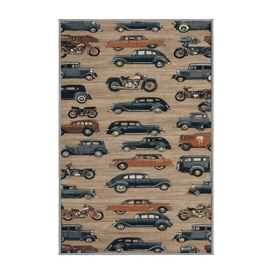 Machine Washable Transportation Gray Area Rug