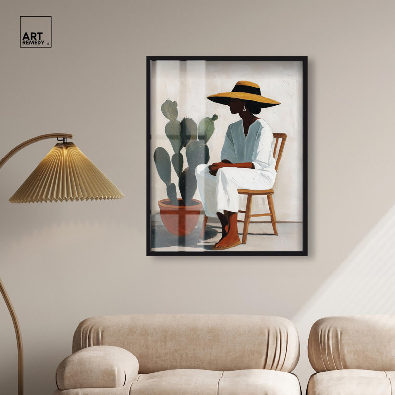 «Cactus Keeper I Shadowbox Print», art côtier moderne par Art Remedy, cadre noir, 30 x 36, H 37 po x l 31 po, Cadre noir
