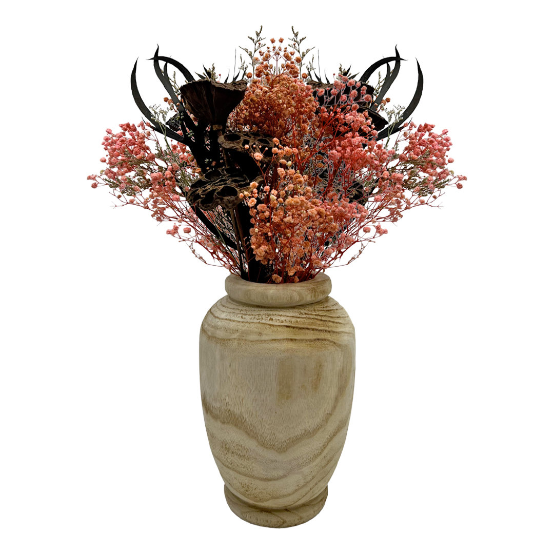 Primrue Preserved Decorative Mixed Floral Arrangement in Wooden Flower Vase | Wayfair