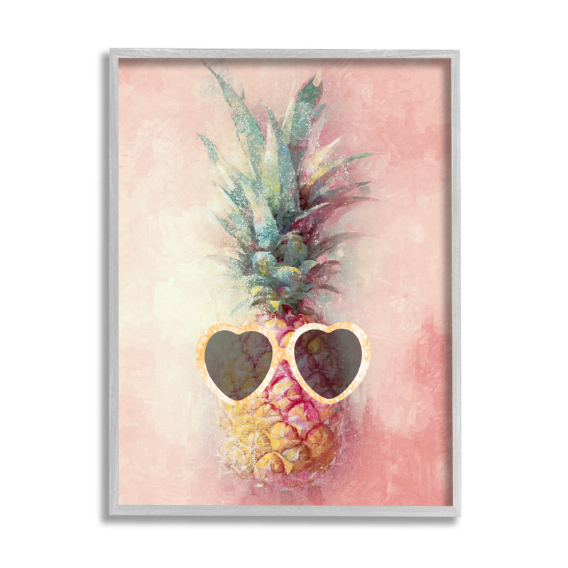 " Glam Pineapple & Sunglasses " by Ziwei Li, Farmhouse Grey Framed Giclee, 14" H x 11" W