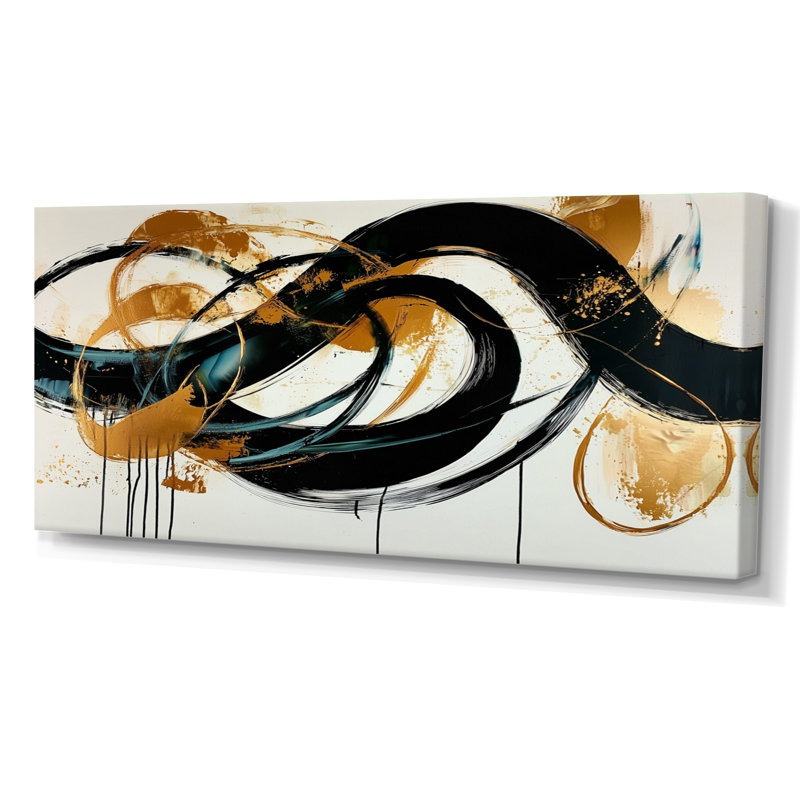 «Gold», jeu optique en spirale I noir - Constructivisme, art mural, H 28 po x l 60 po, Toile tendue, Ne s’applique pas