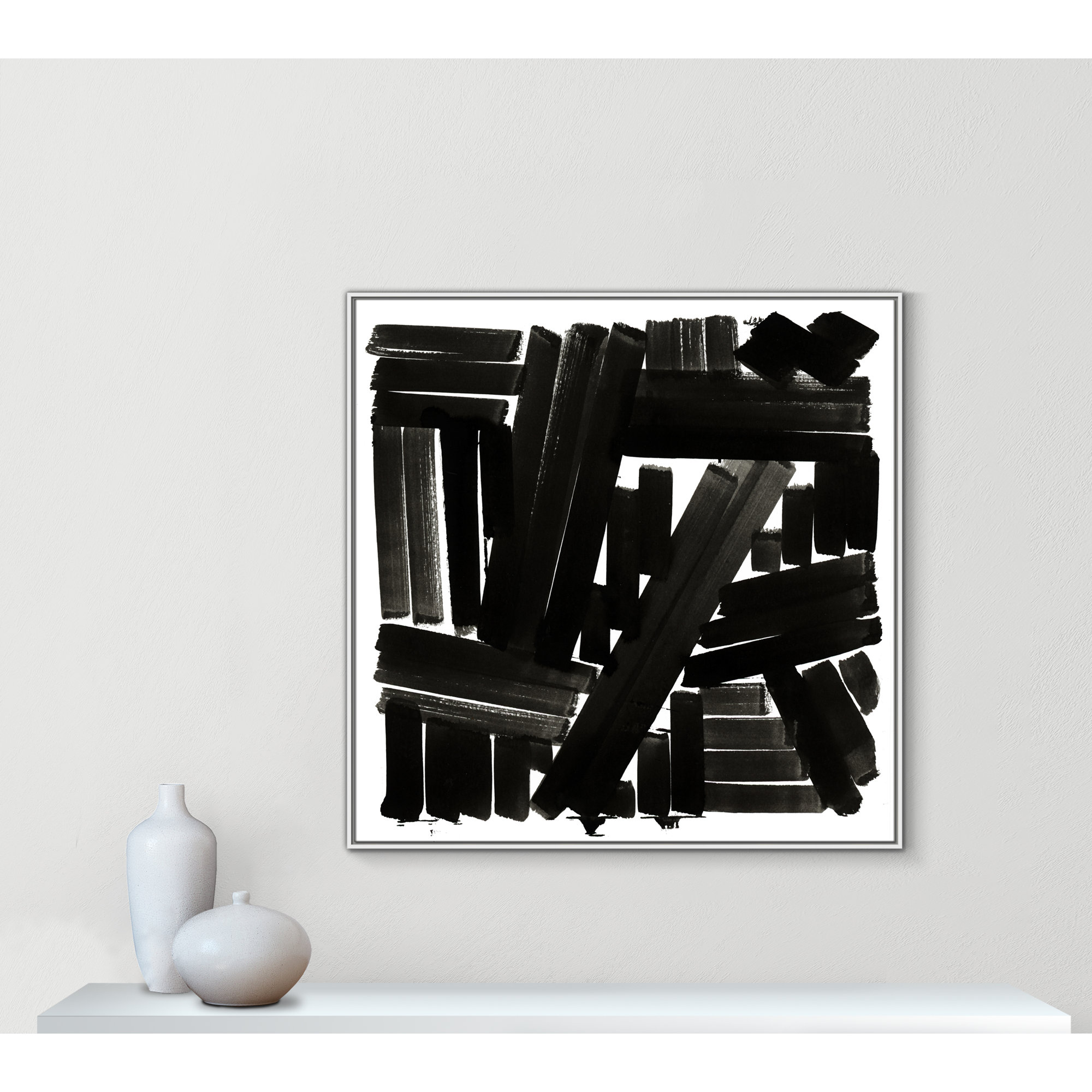 Shape of Song I by Cartissi - Floater Frame Painting on Canvas, 46.5" H x 46.5" W x 2" D, White Framed