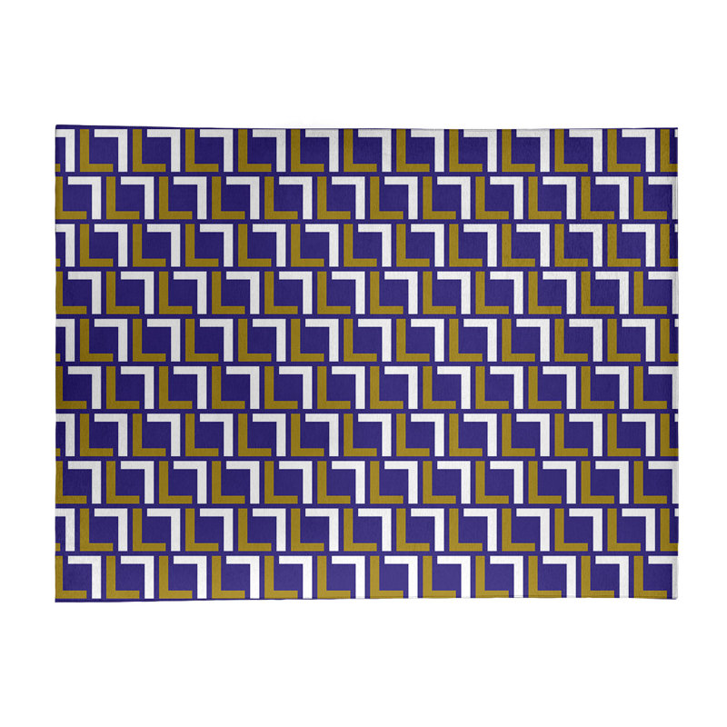Tapis géométrique mauve / blanc / jaune, Rectangle 8 pi x 10 pi