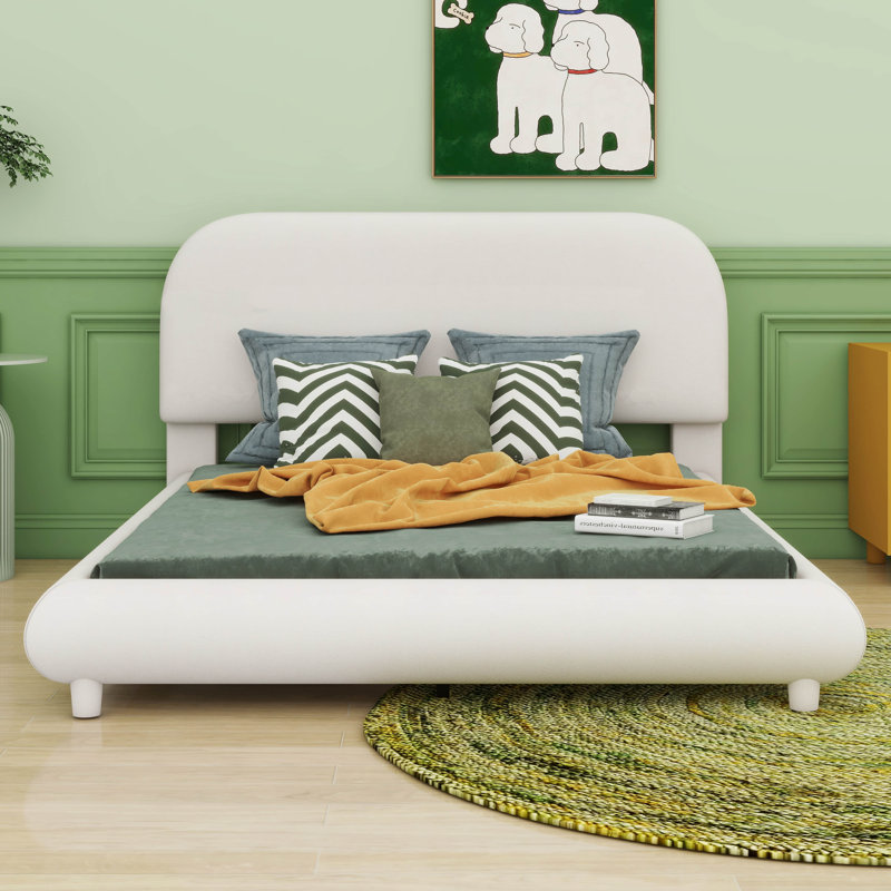 Lit à panneau en tissu d'ameublement Maydel, Beige