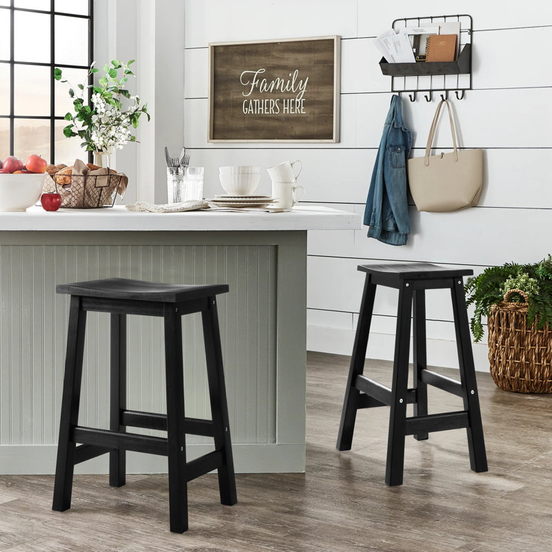 Counter&Bar Solid Wood Backless Stool (Set of 2), Black
