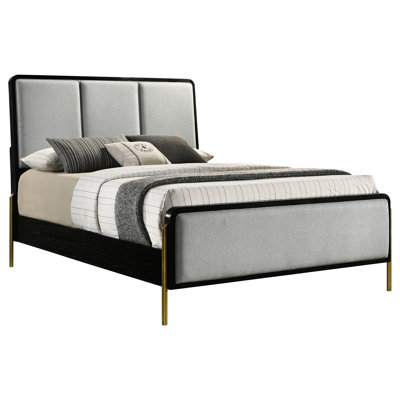 Eastern King Modern Panel Bed In Black And Grey, - Finished Metal Legs, Gray Upholstered Details, Rounded Edges Feature Head Foot, Aesthetic