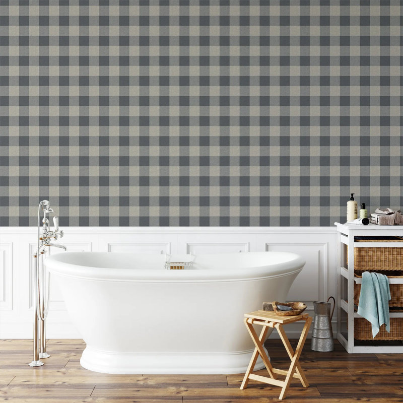 Washed Gingham, Midnight, Peel & Stick