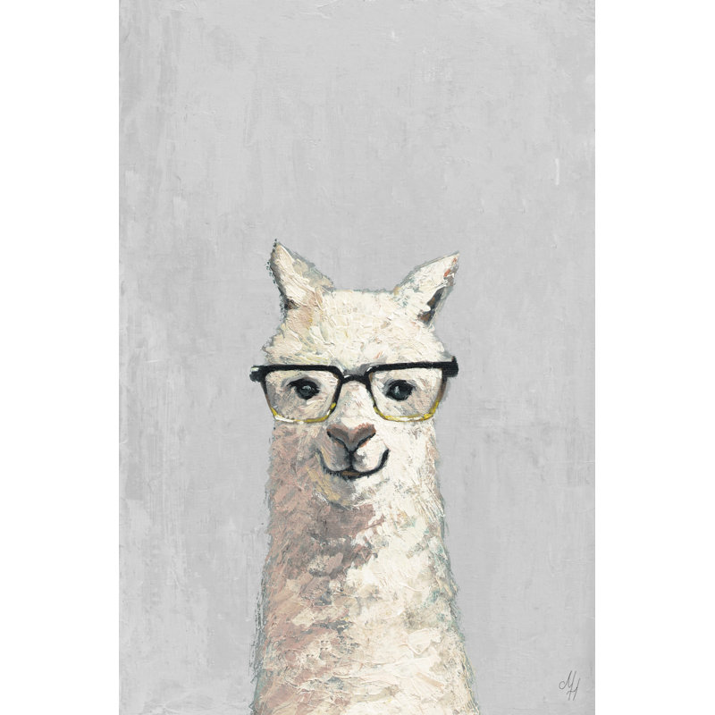 Rosalba Llama with Glasses II Canvas Art, 60" H x 40" W x 1.5" D, Grey/Off White