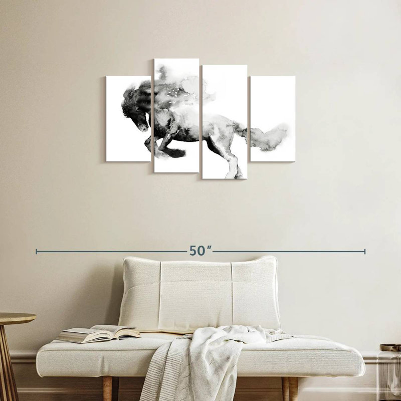 Brampt Black And White Horse, 22" H x 36" W