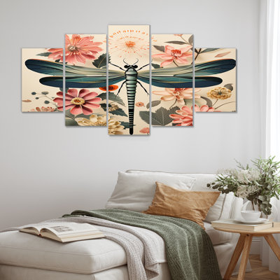 Josephina - Libellule, art mural sur toile, 5 pièces