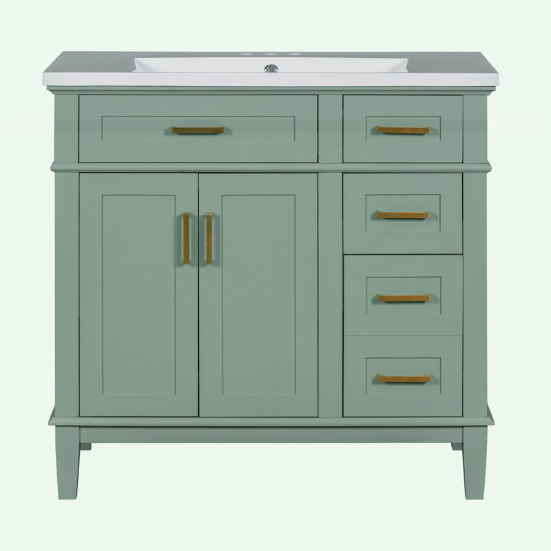 Meuble-lavabo moderne avec lavabo en résine, Vert