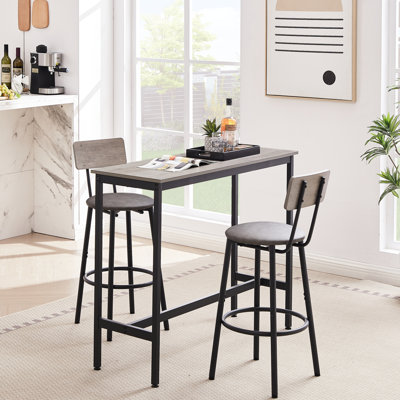 Grey Bar Table With Stools, Iron Frame & Quality Particle Board, Industrial Style 15.7''w X 35.43''h Stools