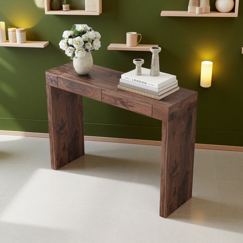 Elegant Natural Walnut Wood Grain Bar Table -50 Inches Long, A Practical Choice For Modern Home Decor. Walnut Wood Grain Texture Veneer