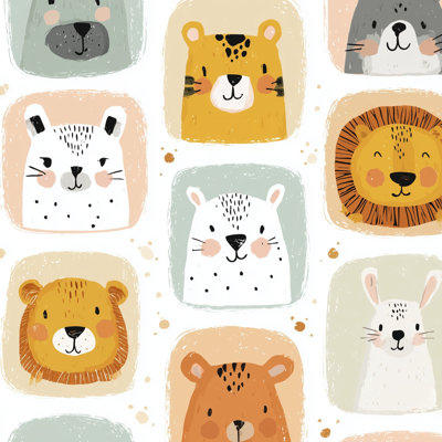 Papier peint animaux, décoration murale amovible ludique