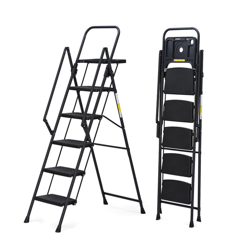 Échelle à 5 marches, escabeau pliable avec plateau à outils et larges pédales antidérapantes, échelle en acier robuste, mains courantes pratiques, escabeau en acier portable léger