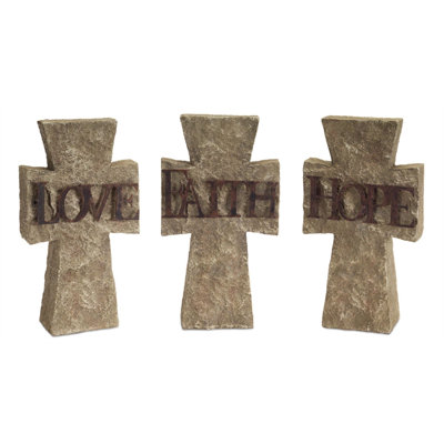 Set Of Three 11" Gray Resin Cross Figurine