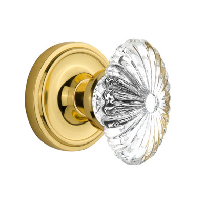 Bouton de porte mortaise intérieur ovale cannelé en cristal avec rosette classique