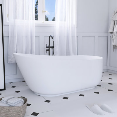 67-Inch Solid Surface Soaking Bathtub With Overflow
