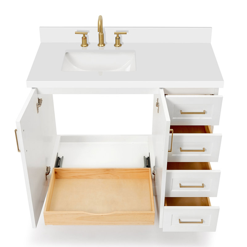 43 IN.  Single Bathroom Vanity, White, Rectangular, Left 