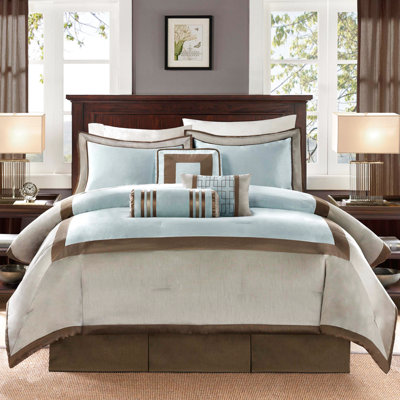 Literie 7 pièces pour très grand lit, édredon de couleur neutre, collection Hotel transitionnelle, taies décoratives, carrés et coussins, édredon décoratif, style, détails en ruban