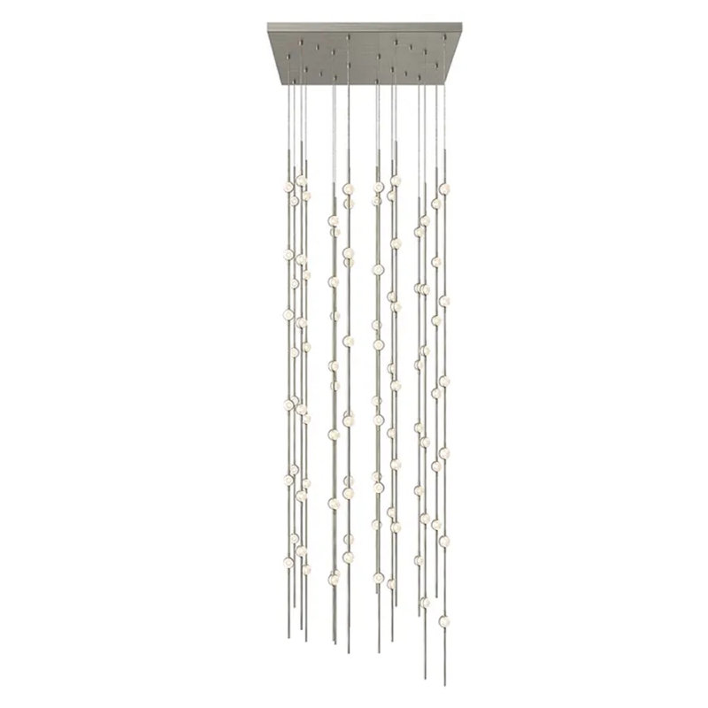 Luminaire suspendu géométrique à 96 lumières Constellation®, Blanc, Nickel satiné / Transparent, 2700 K